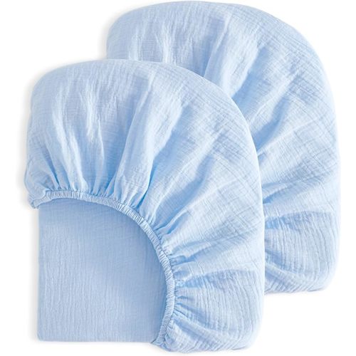 NTBAY 2 Pack Muslin Cotton Mini Crib Sheets, Soft and Breathable Double Layer 24x38 Baby Crib Sheets for Mini Crib and Toddler Mattresses, Boys, Girls, Unisex, Light Yellow, 24x38 Inches