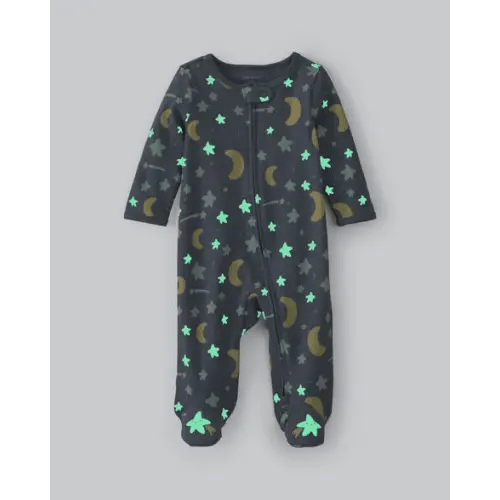 Baby Star Glow in the Dark 100% Cotton 2-Way Zip Sleep & Play Pajamas - Grey | Carter's