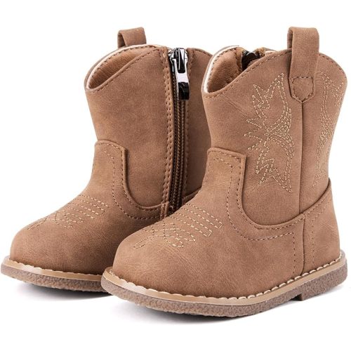 BMCiTYBM Baby Cowboy Cowgirl Boots Infant Western Boots Toddler Boys Girls Round Toe Riding Mid Calf Boots All Seasons for 6 9 12 18 24 Months