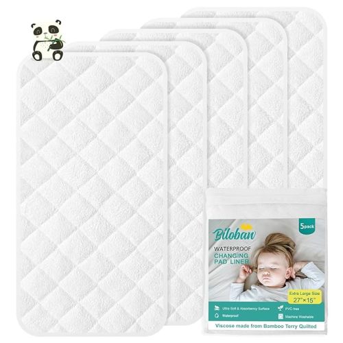 Changing Pad Liner - 5 Pack (Improved Thickness) 14" x 26" Superior Viscose Made from Bamboo Terry Surface, Waterproof & Absorbent Diaper Changing pad Liners - 27x15 Inch (Pack of 5)