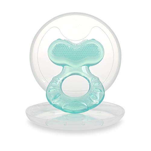 Nuby Silicone Teethe-EEZ Teether with Bristles, Includes Hygienic Case, Aqua