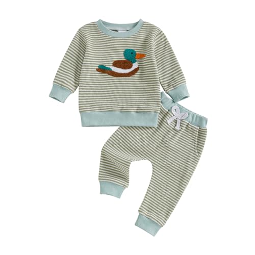 fhutpw Baby Toddler Boy Girl Fall Winter Clothes Embroidery Stripe Pullover Pants Sets Infant Long Sleeve Sweatshirt Outfits