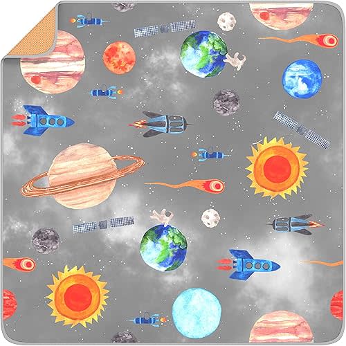 BABYBOET Splat Mat for Baby – Under High Chair Floor Mat Protects Wood, Vinyl and Carpet from Spills – Waterproof 4 Layer Baby Mat with Anti-Skid Backing Deters Bunching and Sliding (51” x 51”)