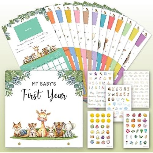 Baby Calendar First Year With Stickers - Baby First Year Memory Book, Baby Milestone Calendar, 1st Year Tracker, Baby's First Year Book Keepsake For Newborn Baby Girl Or Boy