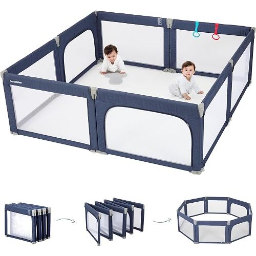 Doradotey 8-Panel Foldable Baby Playpen for Toddlers 1-3, Adjustable Shape Large 79x71 Indoor Playard, No Tools Assembly, 360° Breathable Mesh, Separate Washable Panels Safety Fence, Blue