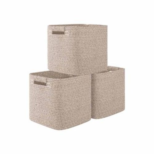 Aoibox Cotton Rope Woven Storage Cubes 11 Inch Square Baskets for Shelves Nursery Closet Organizing Brown 3 Pack
