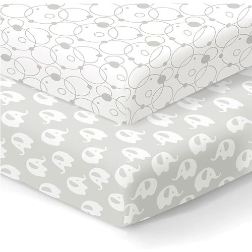 100% Organic Cotton Fitted Sheets for Graco Pack n Play, Babyletto, Pamo Babe, Hiccapop, Dream on Me, Evenflo, Baby Trend, Hygge Hush Portable/Mini Crib/Playards, Beka Bedside Bassinet 2 Pk