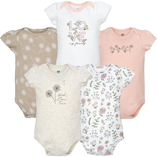Hudson Baby Infant Girls Cotton Bodysuits 5-Pack
