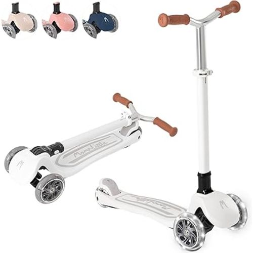 MomnLittle 3 Wheel Toddler Scooter for Kids Ages 3-10, Foldable Scooter with LED Light-Up Wheels, Lean-to-Steer Design, Mini Basket & 4 Adjustable Heights, Scooter for Boys and Girls