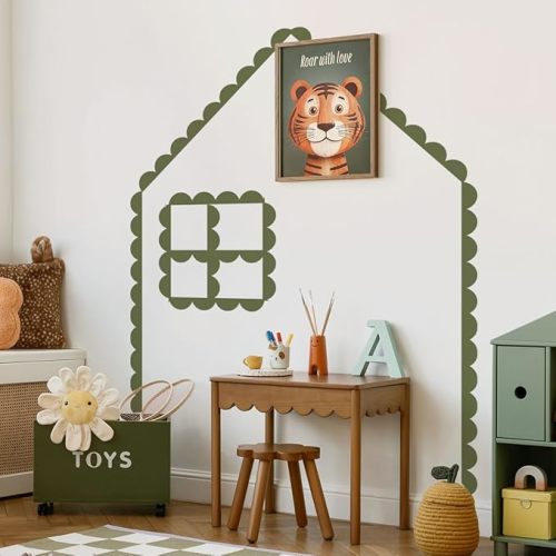 Scallop Border Wall Sticker,Door Edge Scallop Decorative Art Stickers,Scallop Peel and Stick Border,for Nursery, Kids Bedroom Living Room Home Scandinavian Boho Painting Wall Décor. (Dark Green)