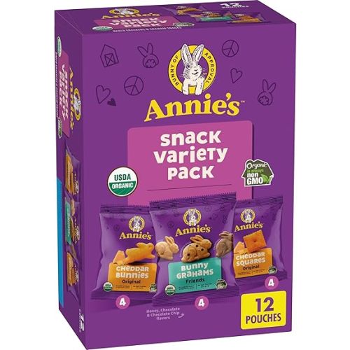 Annie's Organic Variety Pack, Cheddar Bunnies, Bunny Grahams and Cheddar Squares, 12 Pouches, 11 oz