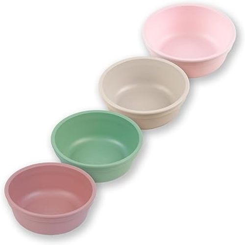 Re-Play 12 Oz. Toddler Bowls for Snack and Everyday Dining - Dishwasher and Microwave Safe - Made in USA - Set of 4-5.75" x 5.75" x 2" - Desert Roses