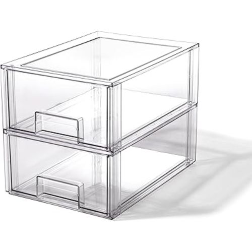 BINO | Stackable Storage Drawers, Large - 2 Pack, Clear | THE CRATE COLLECTION | Storage Bins With Drawers | Bathroom Organizers | Under Sink Organizer | Vanity Cabinet Home Organization