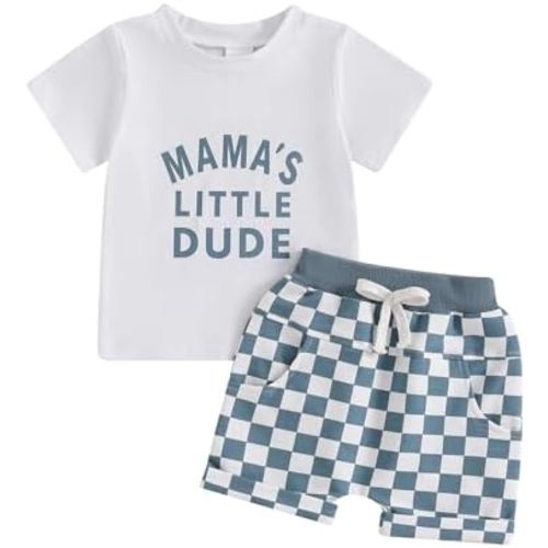 Toddler Baby Boy Clothes Little Dude Shirt Chessboard Summer Spring Shorts Set Cute Mamas Daddys Boy Outfit