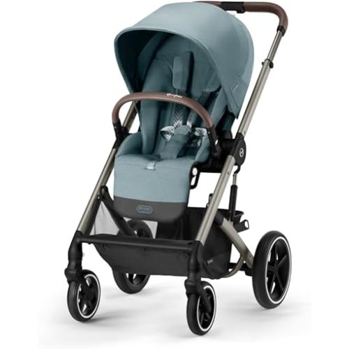 Cybex Balios S Lux Toddler and Baby Stroller with Reversible Seat, Unique One-Pull Harness, and Multiple Recline - Travel System Ready, with One Hand Fold, Taupe Frame/Sky Blue Seat