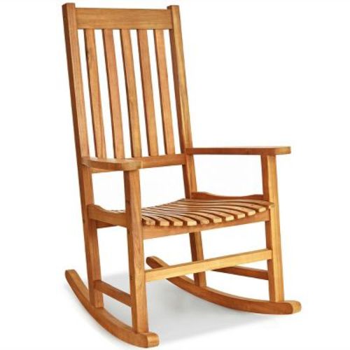 Costway Wooden Rocking Chair Porch Rocker High Back Garden Seat For Indoor Outdoor Teak