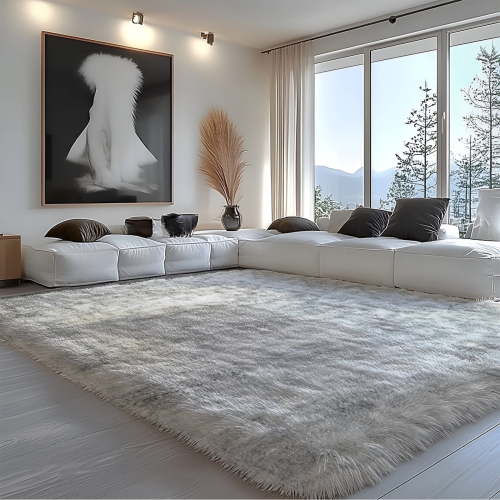 Pentantan 5’ x 8’ Shag Area Rugs, Soft Fluffy Indoor Carpet for Living Room Bedroom Decor, Tie-dyed Light Gray