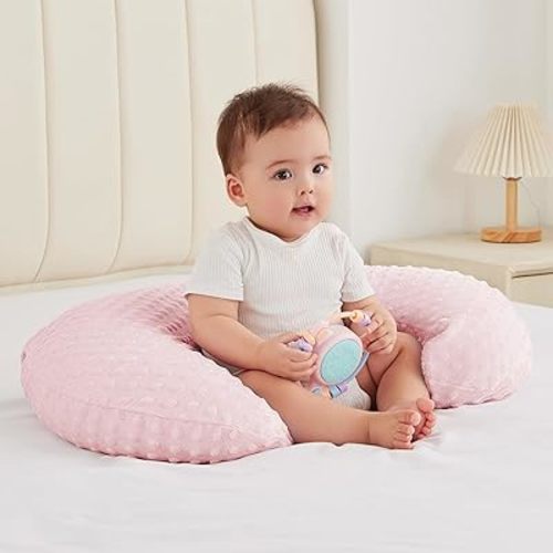 Nursing Pillow for Bottle and Breastfeeding, Ergonomic Comfort Nursing Essentials for Mom and Baby, Feeding Support Pillow with Removable Cover, Easier and Healthier Nursing (Pink)