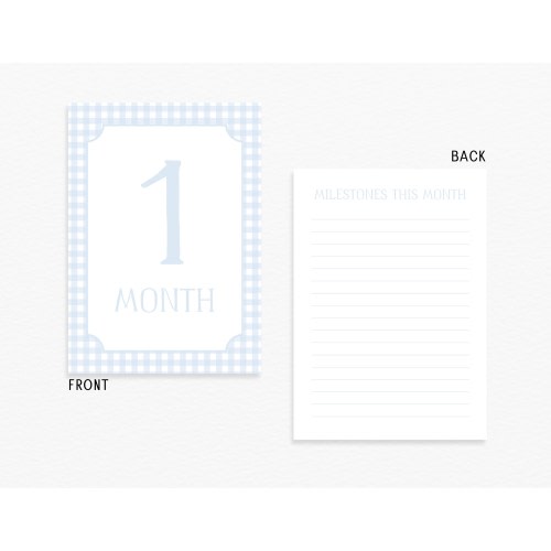 Watercolor Blue Gingham Milestone Cards, Baby Boy Milestone Cards, Baby Monthly Milestones, Baby Shower Gift, Baby Month Cards, Welcome Baby