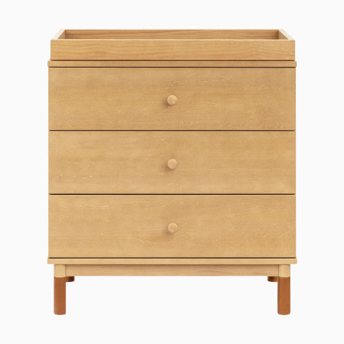 babyletto Gelato 3-Drawer Changer Dresser - Honey With Vegan Tan Leather Feet