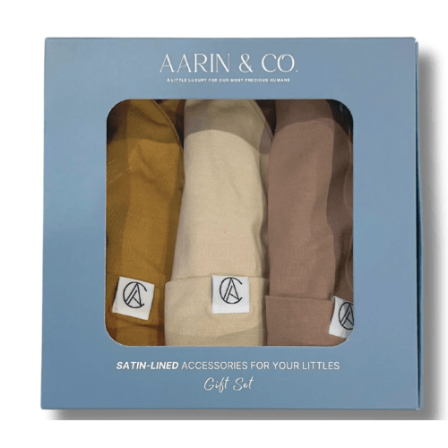 Newborn Satin Lined Jersey Beanie Gift Set-Neutral – Aarin & Co.