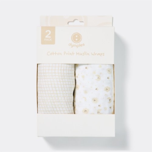 Dymples Cotton Print Muslin Wrap 2 Pack - Natural Sky