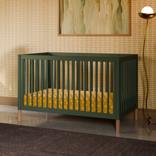 babyletto Gelato 4-in-1 Convertible Crib with Toddler Bed Conversion Kit - Forest Green With Vegan Blonde Leather Feet