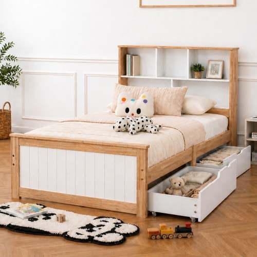 Eli Rubberwood Bed Frame with Drawers