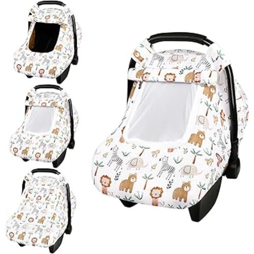 DAYEEBALL Baby Car Seat Cover, Windproof Carseat Cover for Infant Girls, Infant Warm Carseat Canopy with Double Layer Fabric for Winter, Compatible with Most Baby Car Seat, Animals