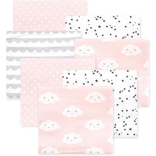 Little Treasure Hudson Baby Cotton Poly Flannel Receiving Blankets Multipack, Pink Cloud, 30x30 inches