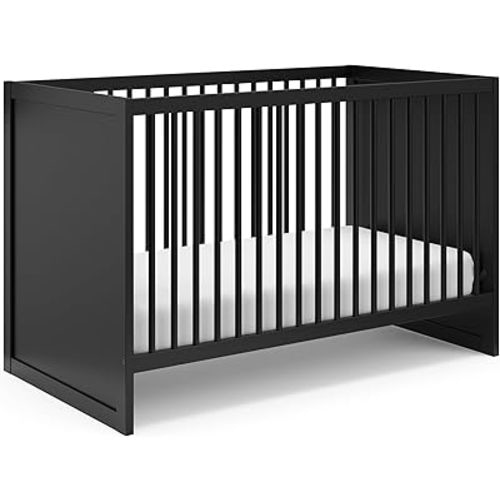 Storkcraft Calabasas 3-in-1 Convertible Crib – GREENGUARD Gold Certified, Fits Standard Crib Mattress, Converts to Toddler Bed, Modern Style, Easy 30-Minute Assembly (Black)