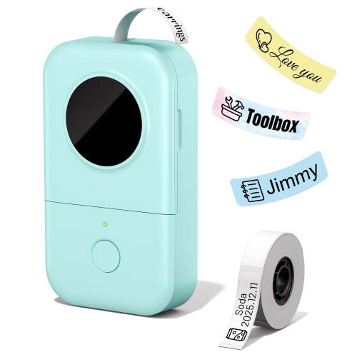 D30 Thermal Label Printer, Bluetooth Wireless Mini Pocket Smartphone Label Maker Machine with Tape, Compatible with iOS/Android, for Home, Office, and Supermarket(GN)