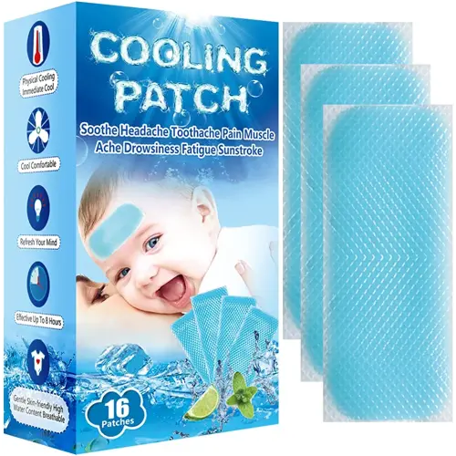 16 Sheets Baby Cool Pads for Kids Fever Discomfort & Pain Relief, Cooling Relief Fever Reducer, Soothe Headache Pain, Pack of 16