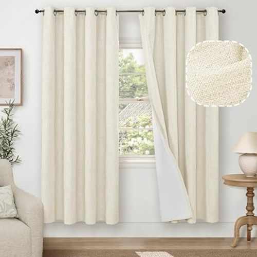 Lajode Cream Linen Blackout Curtains for Bedroom - 52x72 Inch 2 Panels