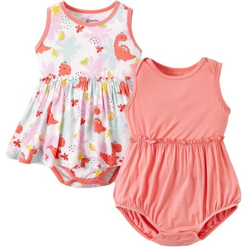 PATPAT Baby Girl Bodysuit - Soft & Breathable Bamboo Viscose Clothes - Sleeveless Summer Dress - 2 Pack