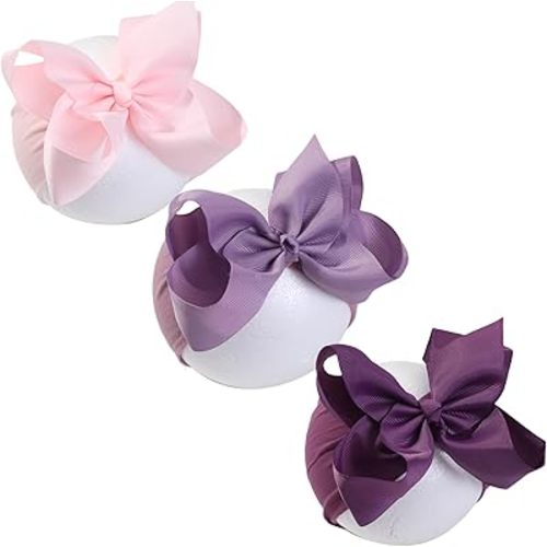 6 Inch Baby Girls Headband Bows, Soft Nylon Hairbands Cute Big Bow Super Elastic Headband for Baby Girls Newborn Infant Toddlers (Pink Light Purple Deep Purple, Large)