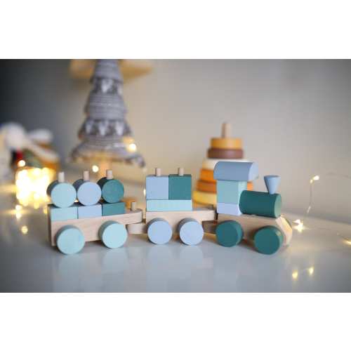 Montessori Train / Blue Puzzle Train / Wooden Locomotive / Wooden Train Toy / Wooden Railway / Nursery Decor / Gift for Baby