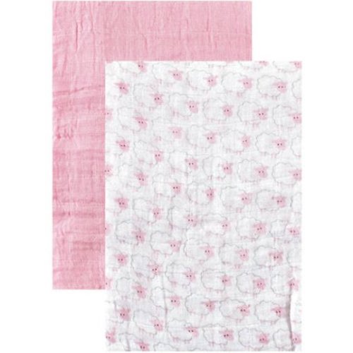 Hudson Baby Boy and Girl Muslin Swaddle Blankets, 2-Pack - Pink Sheep