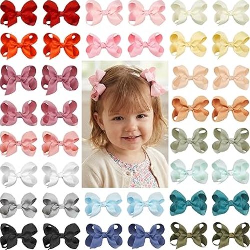 CÉLLOT 40 Pieces 3 Inch Hair Bows for Girls Clips Grosgrain Ribbon Boutique Hair Bow Alligator Clips For Girls Teens Toddlers Kids
