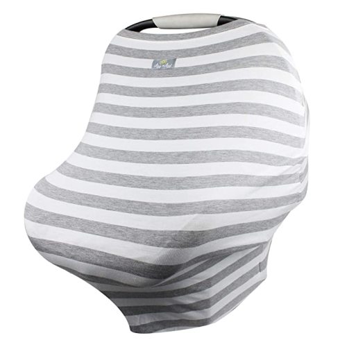 Itzy Ritzy 4-in-1 Nursing Cover, Car Seat Cover, Shopping Cart Cover & Infinity Scarf – Breathable, Multi-Use Nursing Cover Up for Breastfeeding, Carseat Canopy & Stroller Cover (Heather Gray Stripe) - Grey