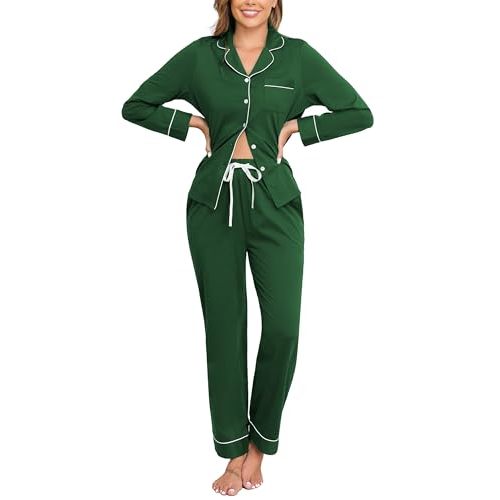 Veseacky 100% Cotton Women's Pajama Set Long Sleeve Button Down Sleepwear Soft Pjs Lounge Sets Nightwear Pjs XS-XXL