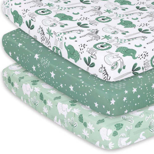 Green Safari Playard Mini Crib Sheets, 3-Pack