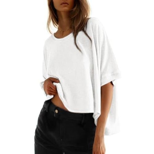 Dokotoo Summer Shirts 2025 Womens Solid T Shirts for Women Loose Oversized Tops Basic Tee