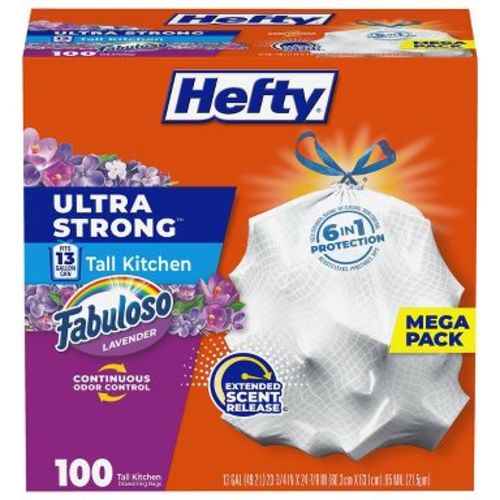 Hefty Ultra Strong Tall Kitchen Drawstring Fabuloso Trash Bags - 13 Gallon - 100ct