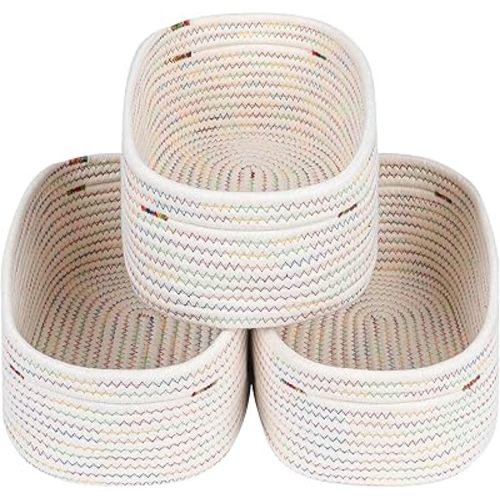 CubesLand Rectangle Woven Cotton Rope Organizer, Small Rainbow Basket for Kids, Baby & Pets' Toys, Shelves Storage