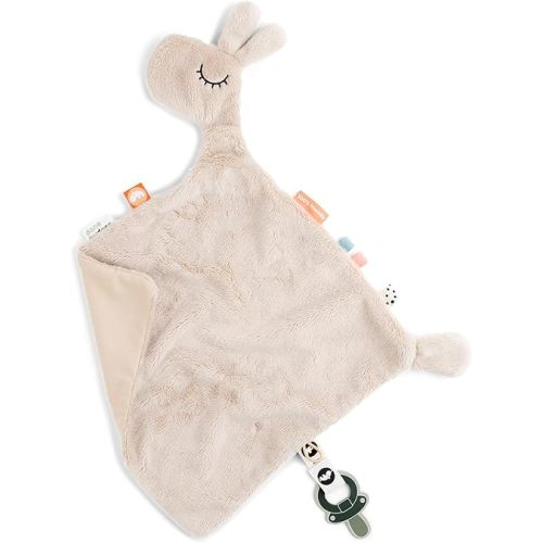 Done by Deer Lalee Sand Comfort Blanket - Soft and Cuddly Blend of Cotton and Polyester - Fun Tags and Textures - Velcro Clip for Pacifiers - Soothing Sand Color