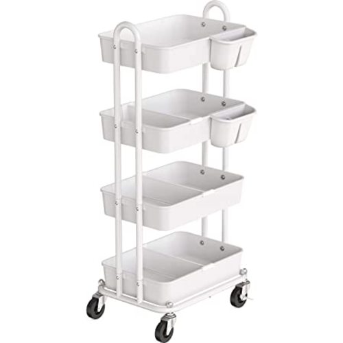 SimpleHouseware Heavy Duty 4-Tier Utility Rolling Cart, White