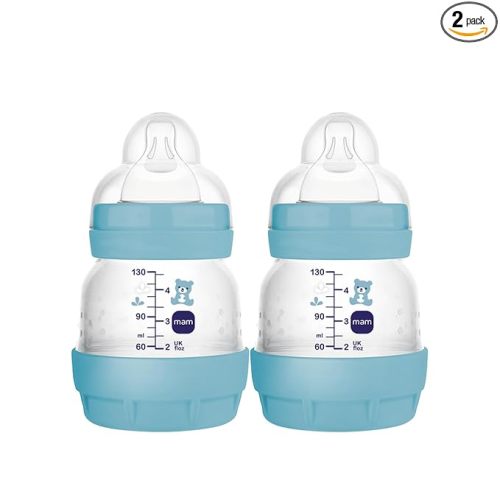 MAM Easy Start Anti-Colic Baby Bottles, Extra Slow Flow, Breastfeeding-Like Silicone Nipple Bottle, Reduces Colic, Gas, & Reflux, Easy-to-Clean, BPA-Free, Vented Baby Bottles for Newborns, 0-3 Months