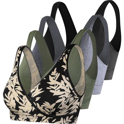 SUIEK 4 Pack Nursing Sleep Bra Maternity Bralette Cotton Breastfeeding Bras