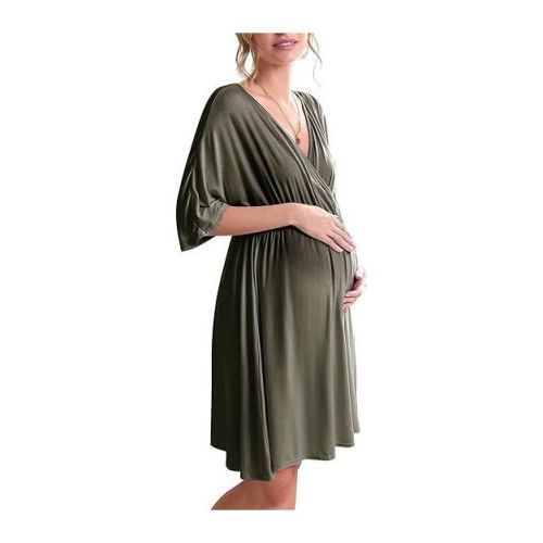 Ekouaer 3 in 1 Labor/Delivery/Hospital Gown Maternity Dress Nursing Nightgown Sleepwear for Breastfeeding Army Green M